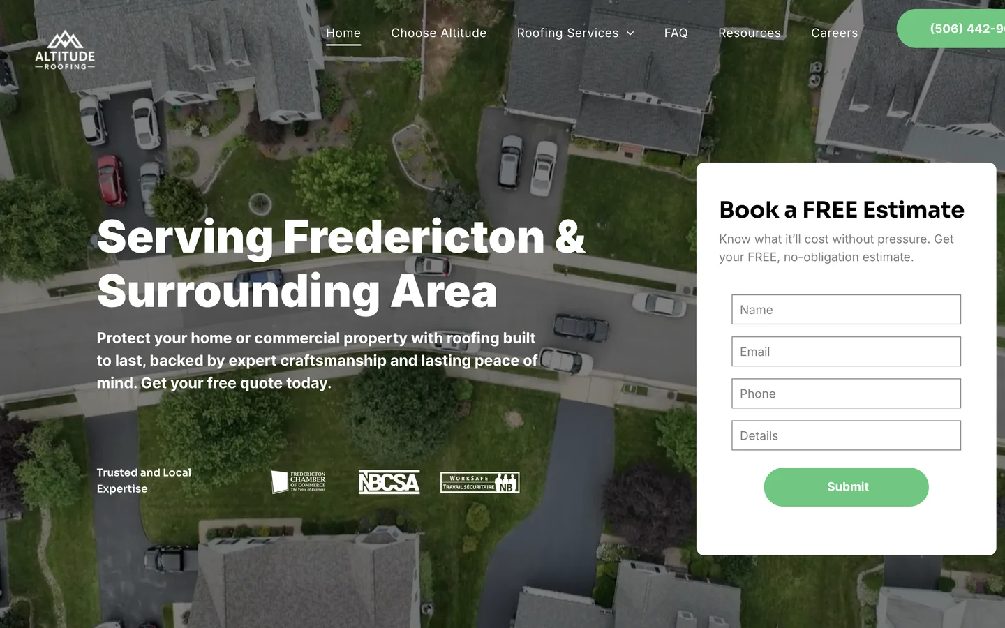 The Altitude Roofing website
